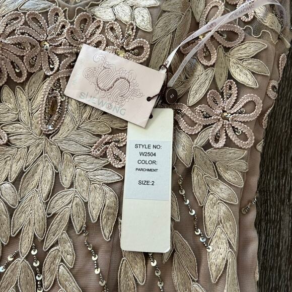 NWT Sue Wong Nocturne Nude Embroidered Sequin Gown Maxi Formal Dress Mandarin - Picture 4 of 16